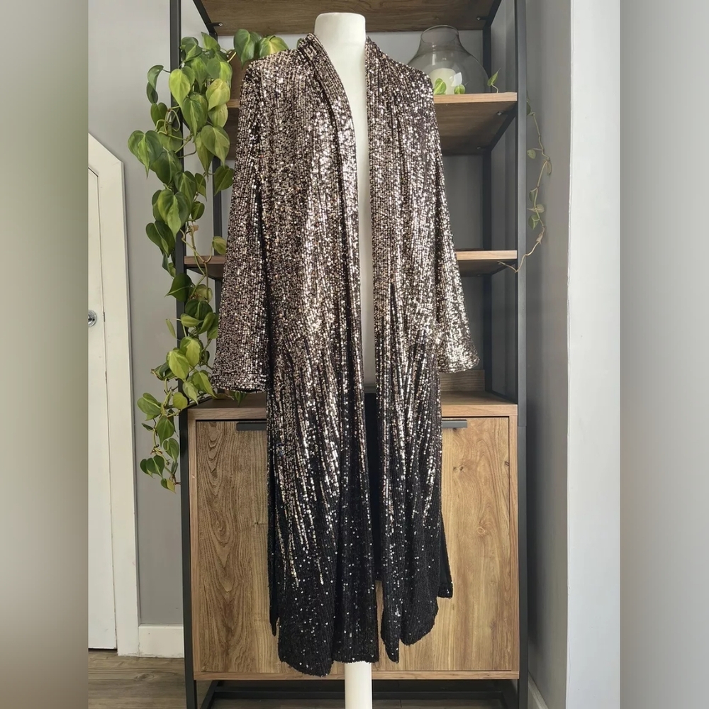 Dulcinea Sequined Duster Jacket in Rose Black Ombre - Picture 12 of 14